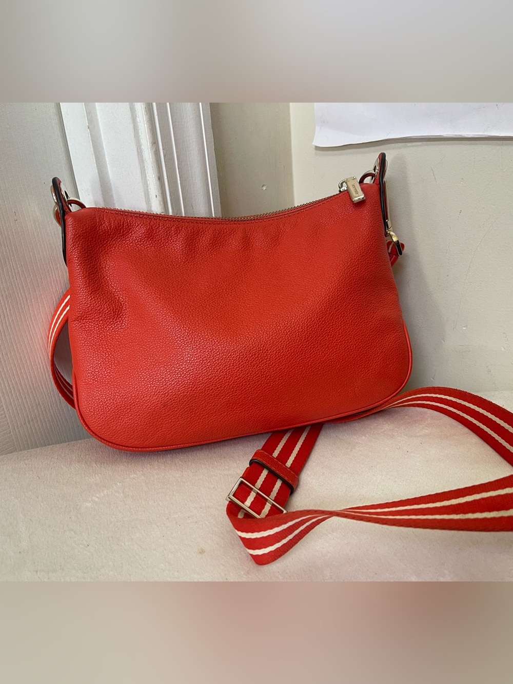 kate spade Red Pebbled Leather Crossbody with Striped Strap - Picture 4 of 11